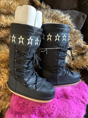 wild fable Black Winter Lace-Up Boots with White Star Trim